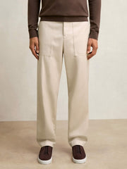 Lyocell Cotton Wide Utility Trousers Ecru | Mens