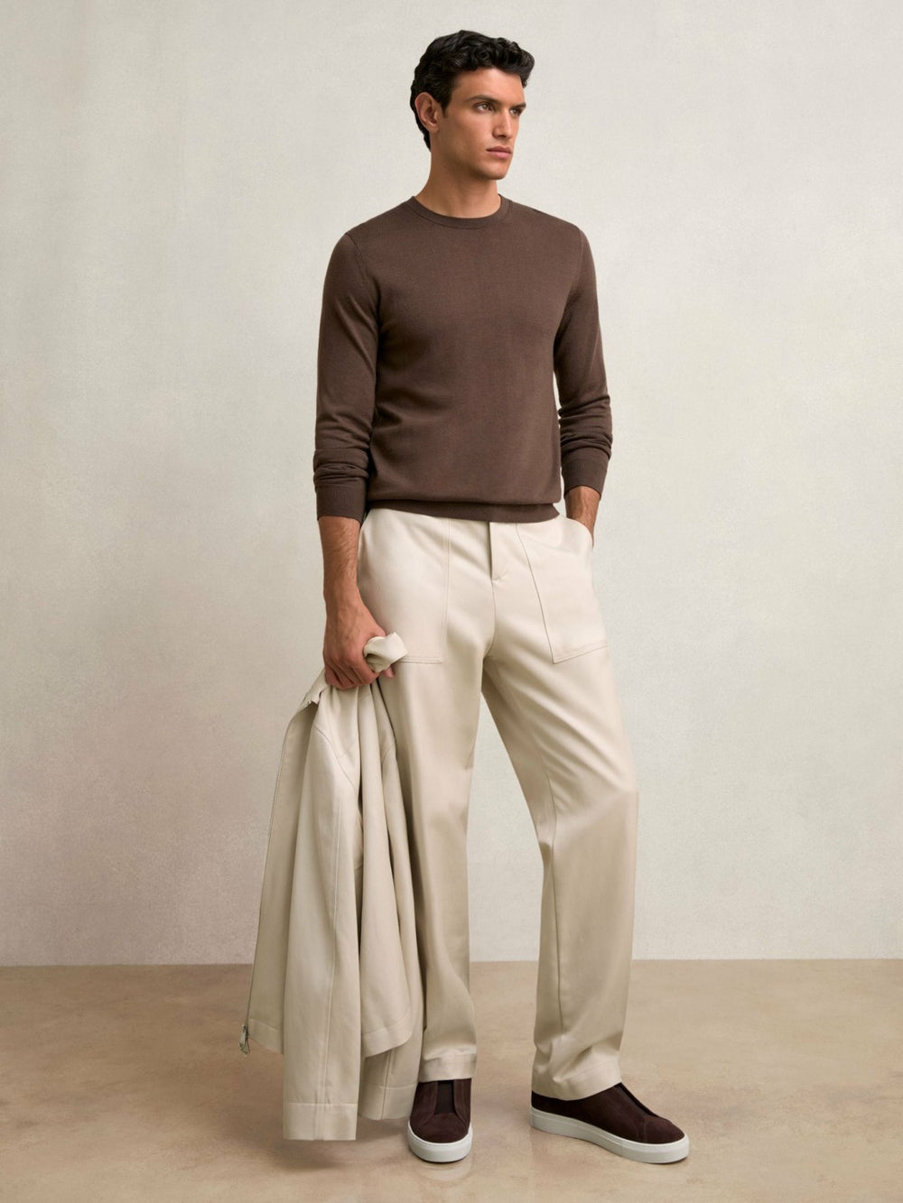Lyocell Cotton Wide Utility Trousers Ecru | Mens