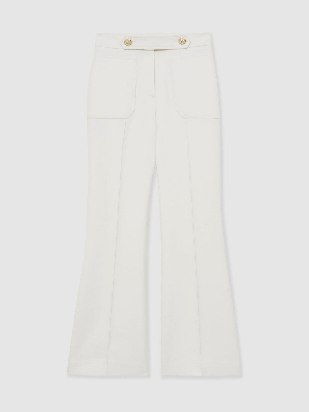 Petite Twill Button-Tab Flared Trousers With Wool White | Womens