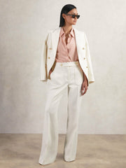 Petite Twill Button-Tab Flared Trousers With Wool White | Womens