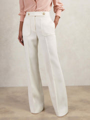 Petite Twill Button-Tab Flared Trousers With Wool White | Womens