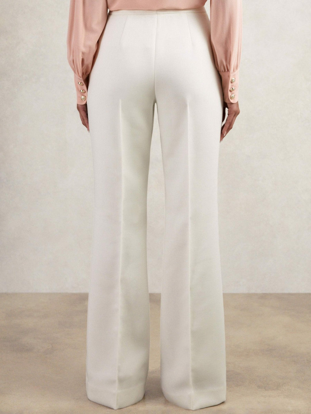 Petite Twill Button-Tab Flared Trousers With Wool White | Womens
