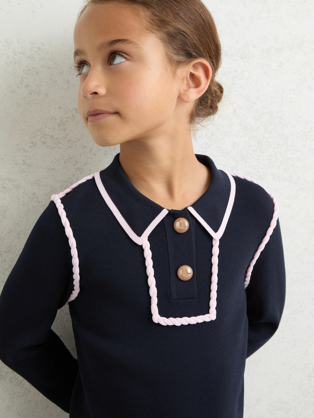 3-9 yrs Piped Knitted Collar Top Navy | Children