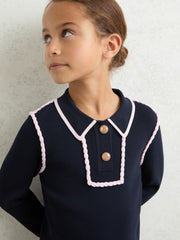9-13 yrs Piped Knitted Collar Top Navy | Children