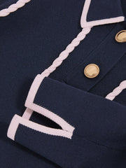 9-13 yrs Piped Knitted Collar Top Navy | Children