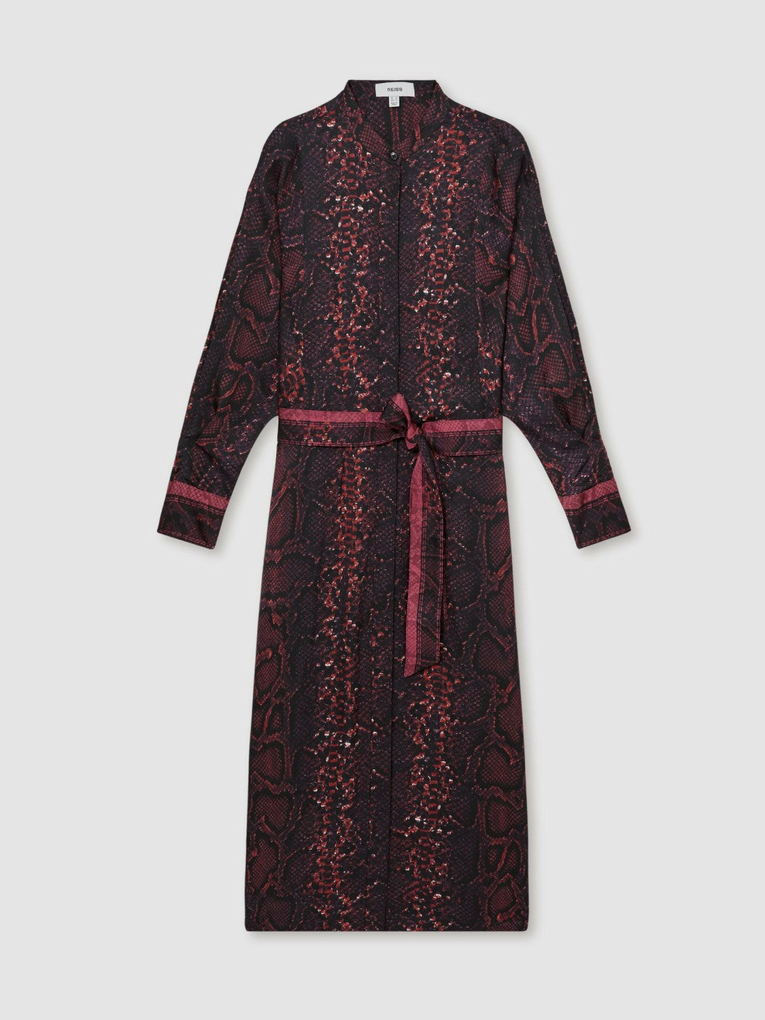 Snake-Print Belted Shirt Dress Burgundy/Black | Womens