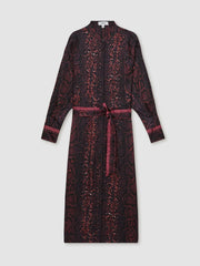 Snake-Print Belted Shirt Dress Burgundy/Black | Womens