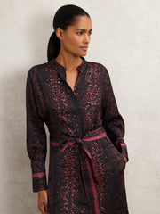 Snake-Print Belted Shirt Dress Burgundy/Black | Womens