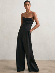 Structured Strapless Wide-Leg Jumpsuit Black | Womens