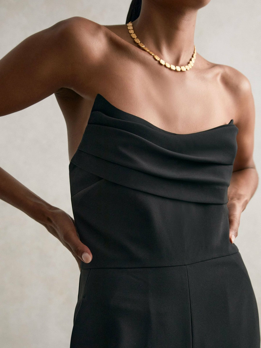 Structured Strapless Wide-Leg Jumpsuit Black | Womens