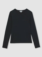 Cotton Crew-Neck Long-Sleeve T-Shirt With Stretch Black | Womens
