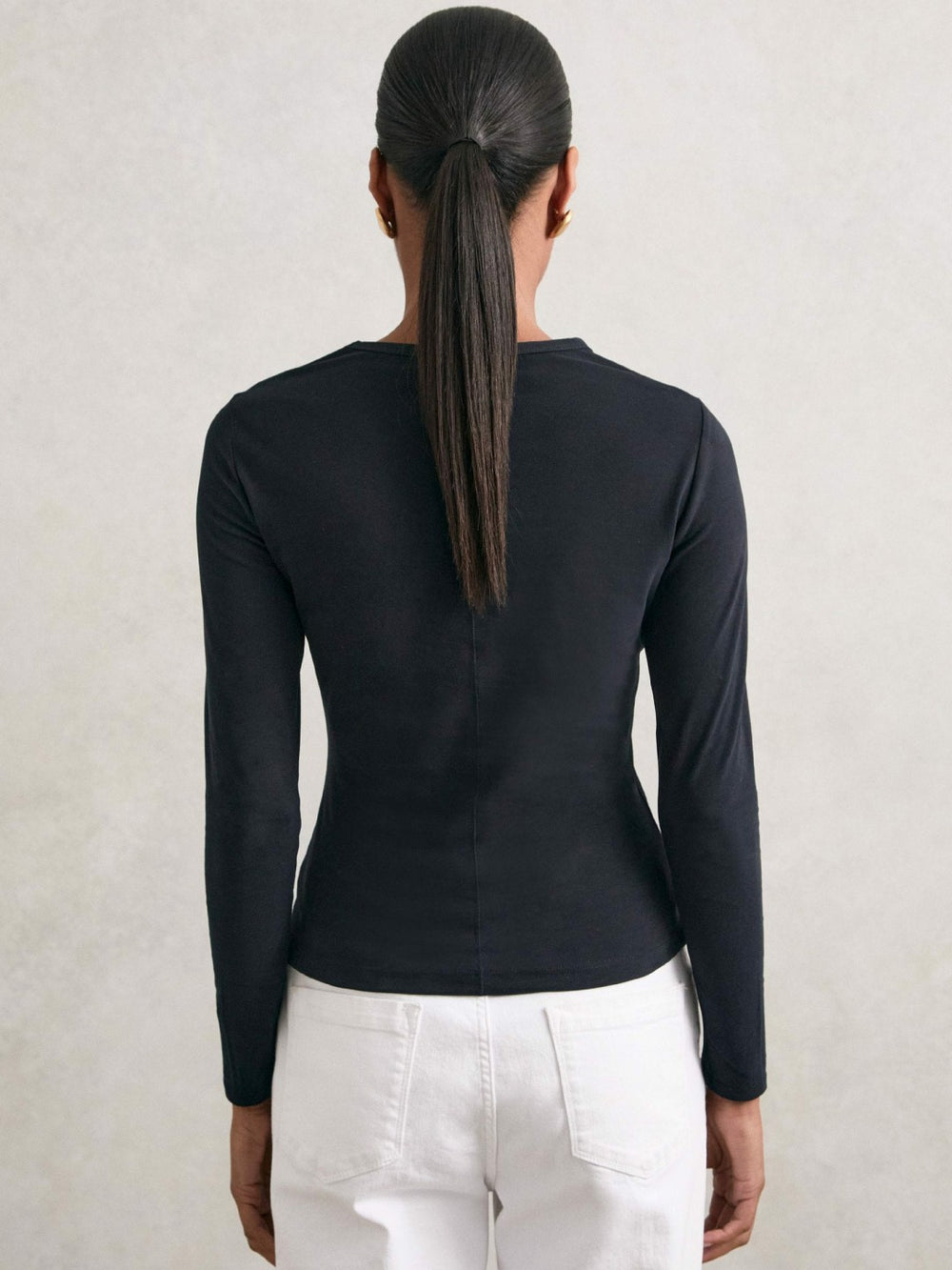 Cotton Crew-Neck Long-Sleeve T-Shirt With Stretch Black | Womens
