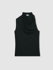 Cotton-Blend Cowl-Neck Sleeveless Top Green | Womens