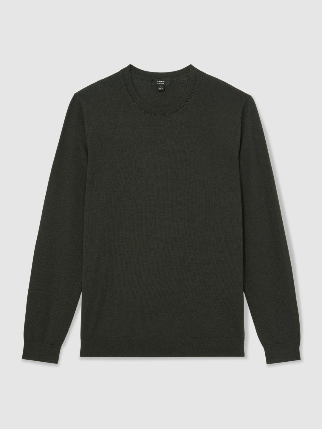 Merino Wool Crew Neck Jumper Dark Military Green | Mens