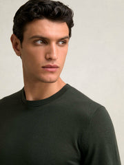 Merino Wool Crew Neck Jumper Dark Military Green | Mens