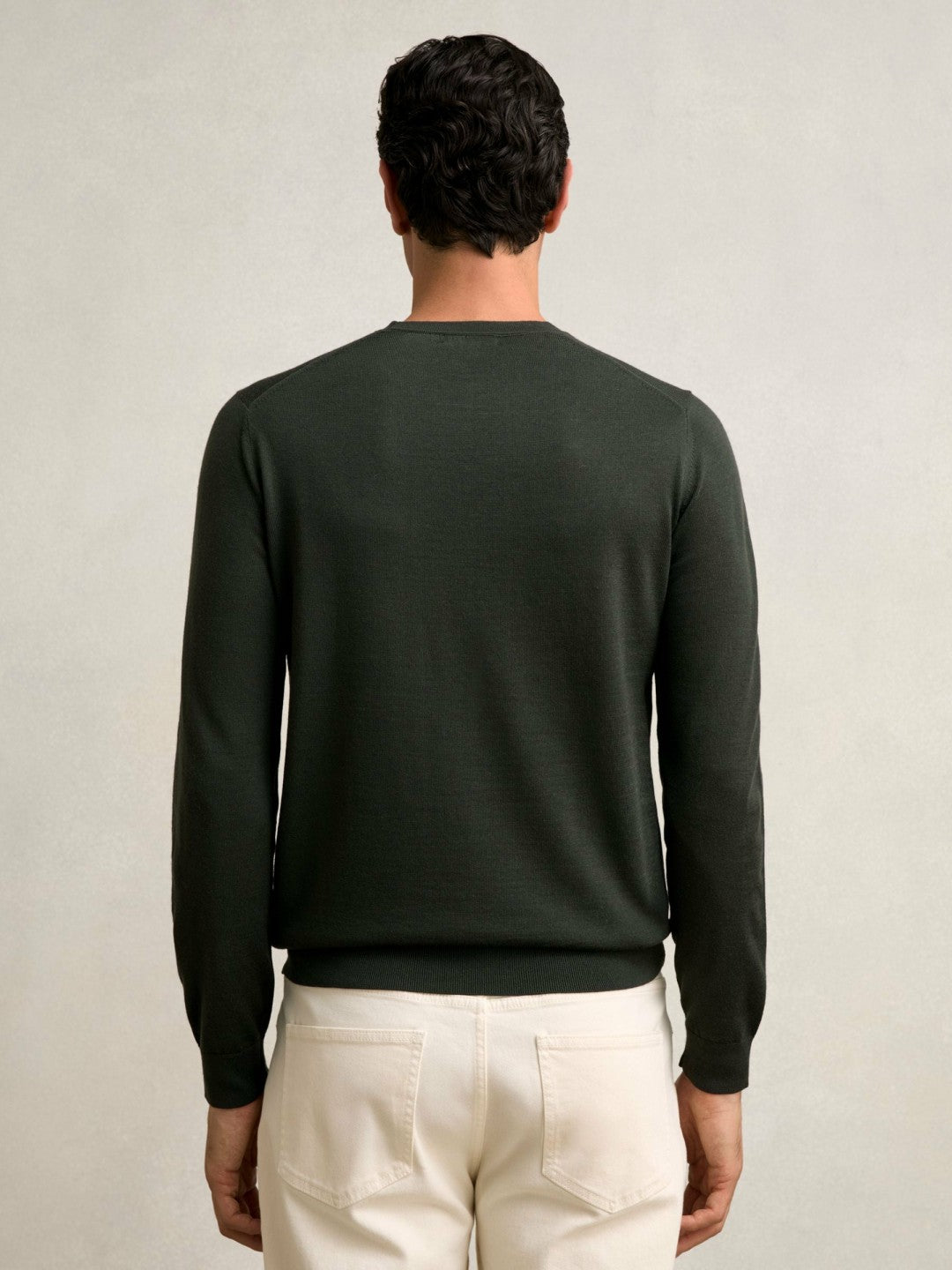 Merino Wool Crew Neck Jumper Dark Military Green | Mens