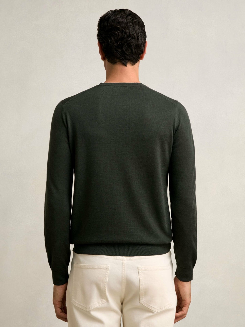 Merino Wool Crew Neck Jumper Dark Military Green | Mens