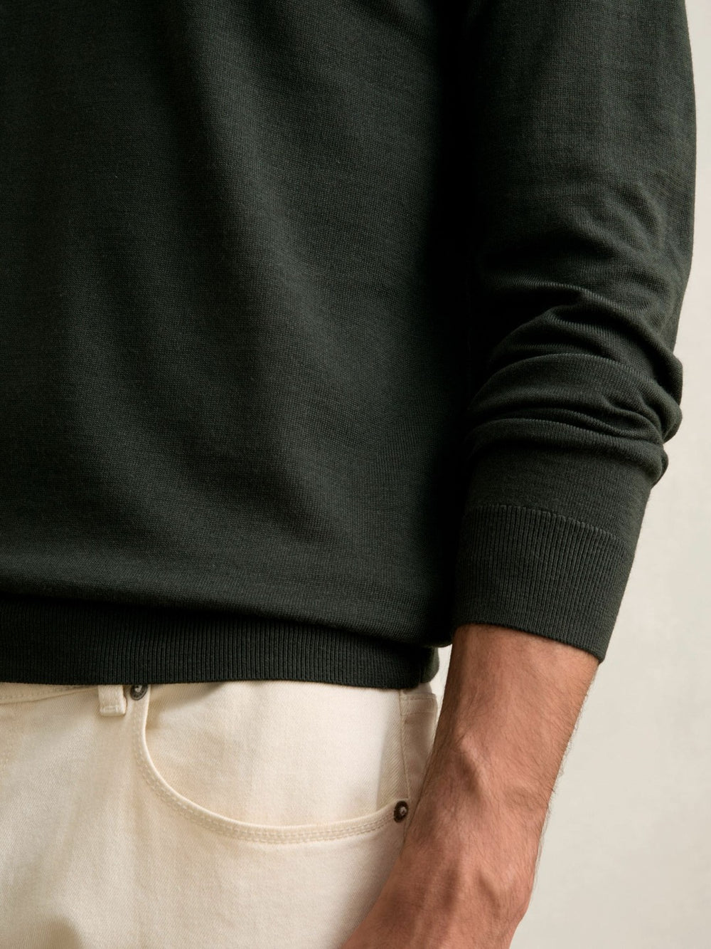 Merino Wool Crew Neck Jumper Dark Military Green | Mens