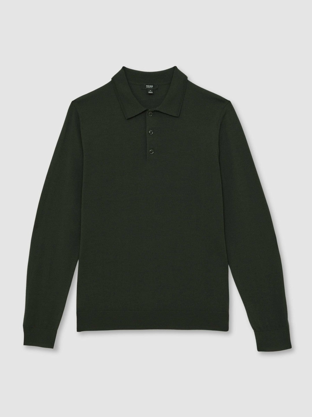 Merino Wool Long-Sleeve Polo Shirt Dark Military Green | Mens
