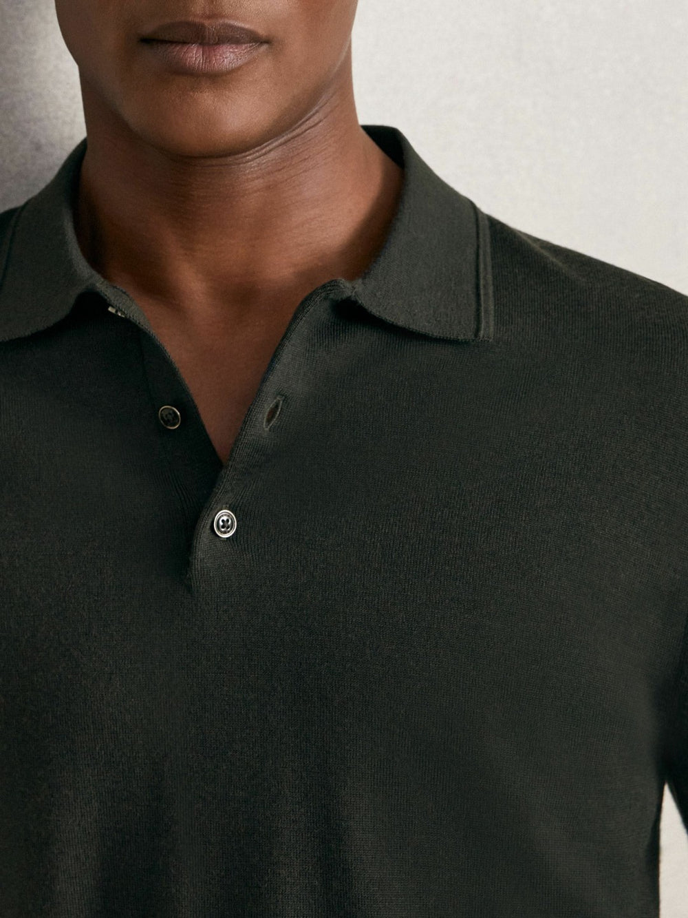 Merino Wool Long-Sleeve Polo Shirt Dark Military Green | Mens