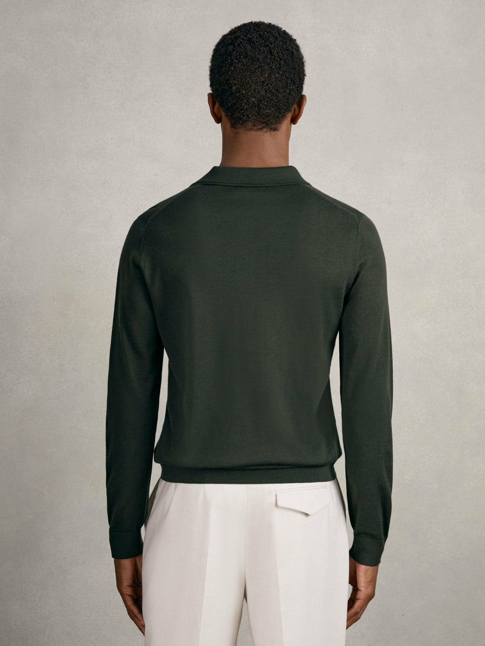 Merino Wool Long-Sleeve Polo Shirt Dark Military Green | Mens