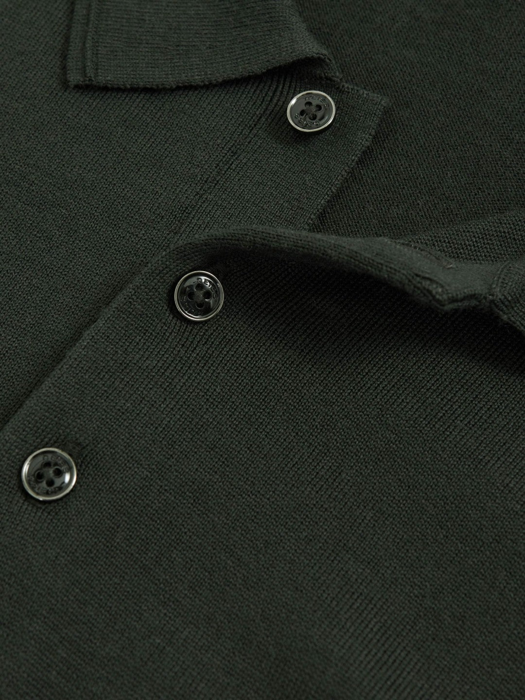 Merino Wool Long-Sleeve Polo Shirt Dark Military Green | Mens