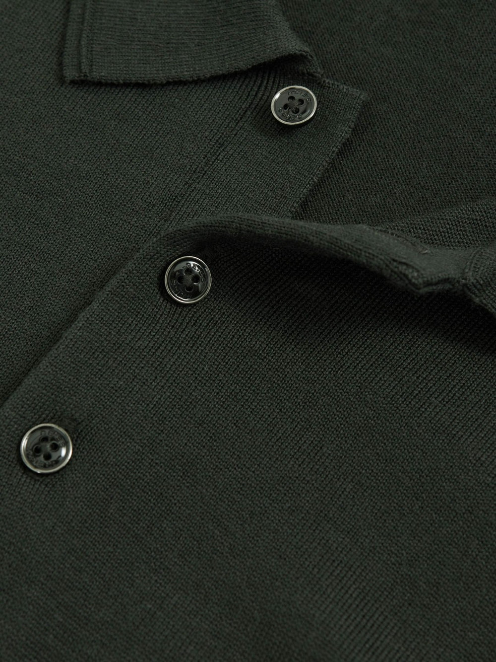 Merino Wool Long-Sleeve Polo Shirt Dark Military Green | Mens