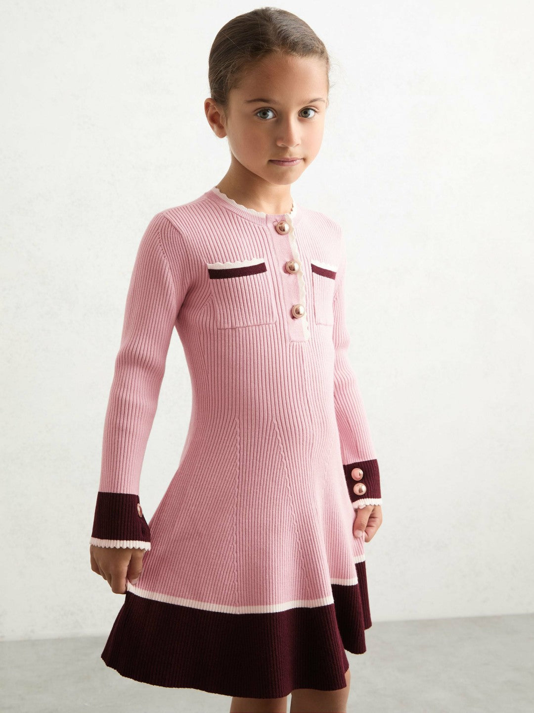 9-13 yrs Scallop-Trim Rib-Knit Dress Pink | Children