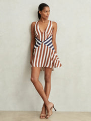 Stripe-Print Sleeveless Mini Dress Brown/Navy | Womens