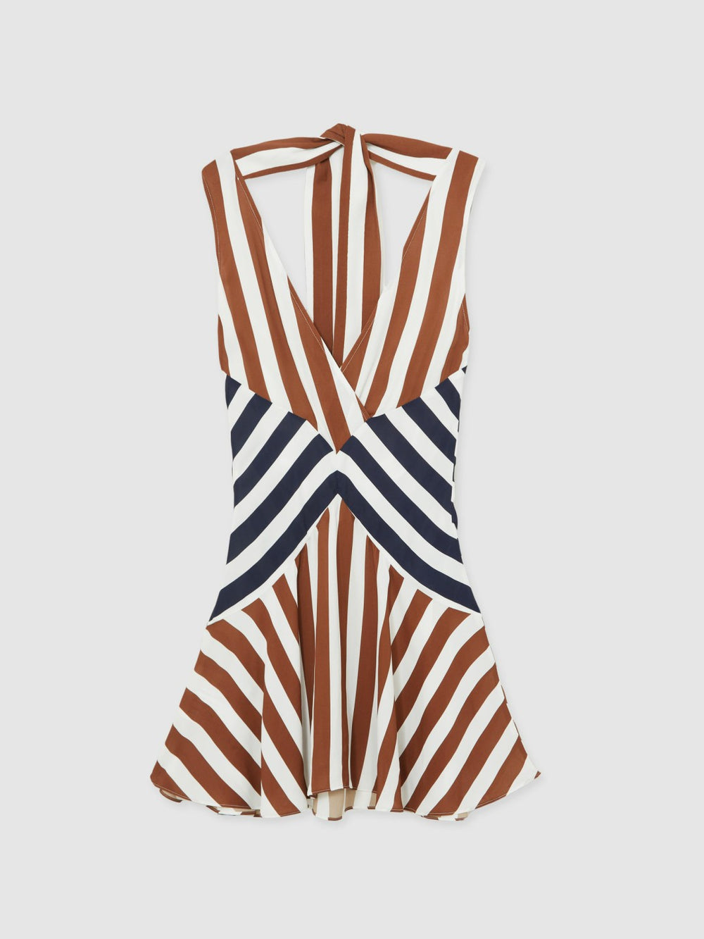 Stripe-Print Sleeveless Mini Dress Brown/Navy | Womens