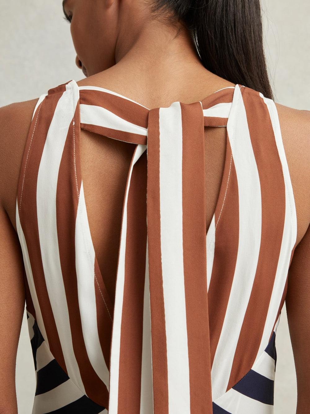 Stripe-Print Sleeveless Mini Dress Brown/Navy | Womens