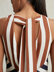 Stripe-Print Sleeveless Mini Dress Brown/Navy | Womens