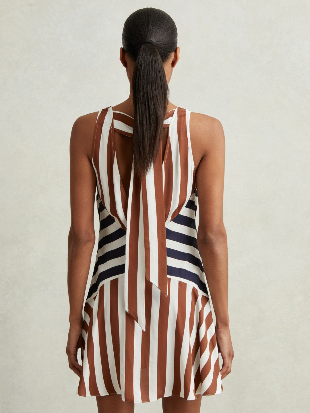 Stripe-Print Sleeveless Mini Dress Brown/Navy | Womens