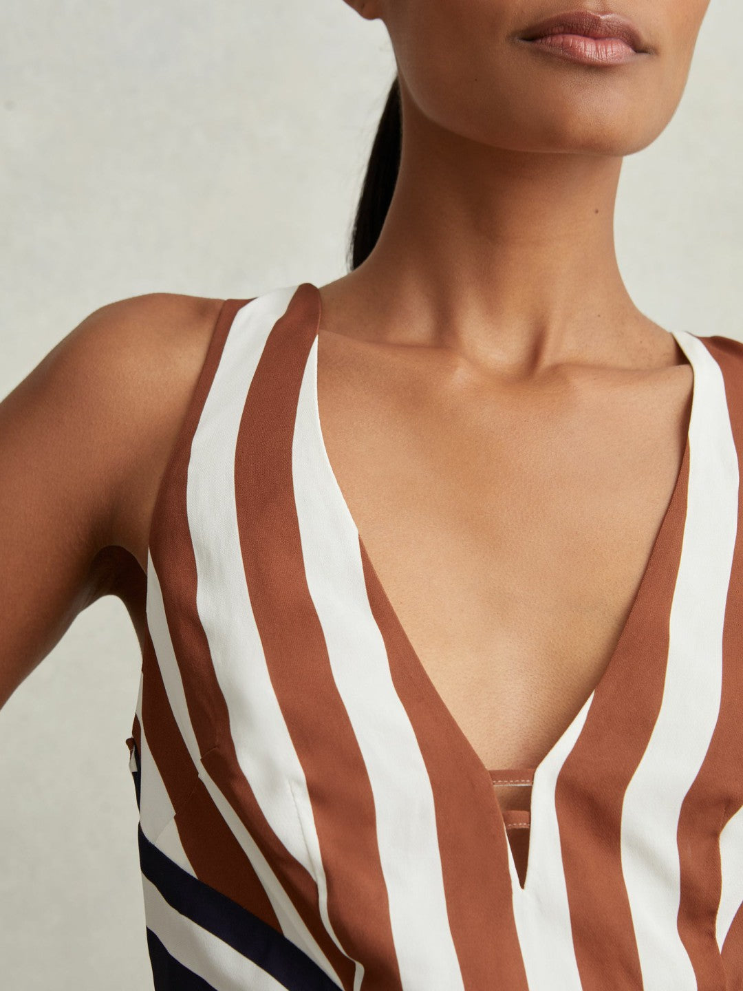 Stripe-Print Sleeveless Mini Dress Brown/Navy | Womens