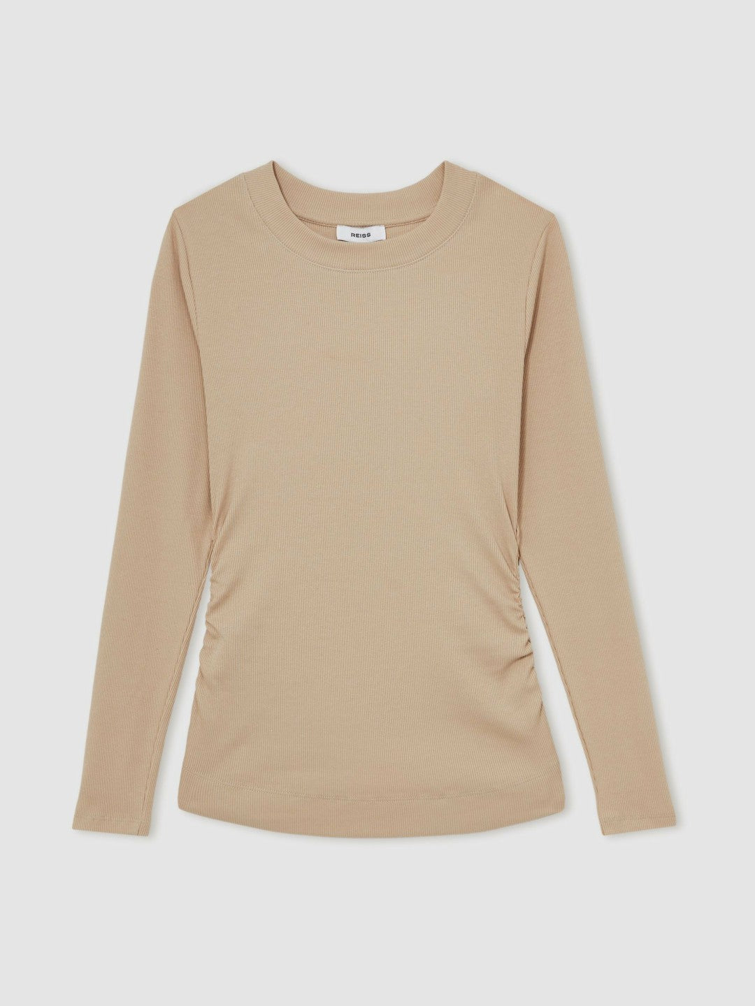 Cotton Long-Sleeve Ruched T-Shirt with Stretch Camel | Womens