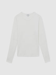 Cotton Crew-Neck Long-Sleeve T-Shirt With Stretch White | Womens