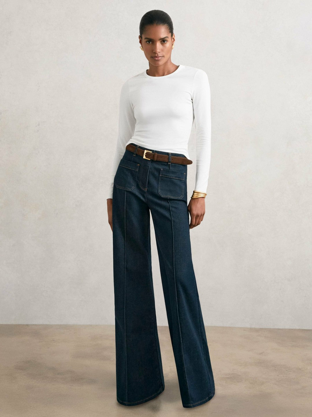 Cotton Crew-Neck Long-Sleeve T-Shirt With Stretch White | Womens