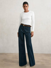 Cotton Crew-Neck Long-Sleeve T-Shirt With Stretch White | Womens