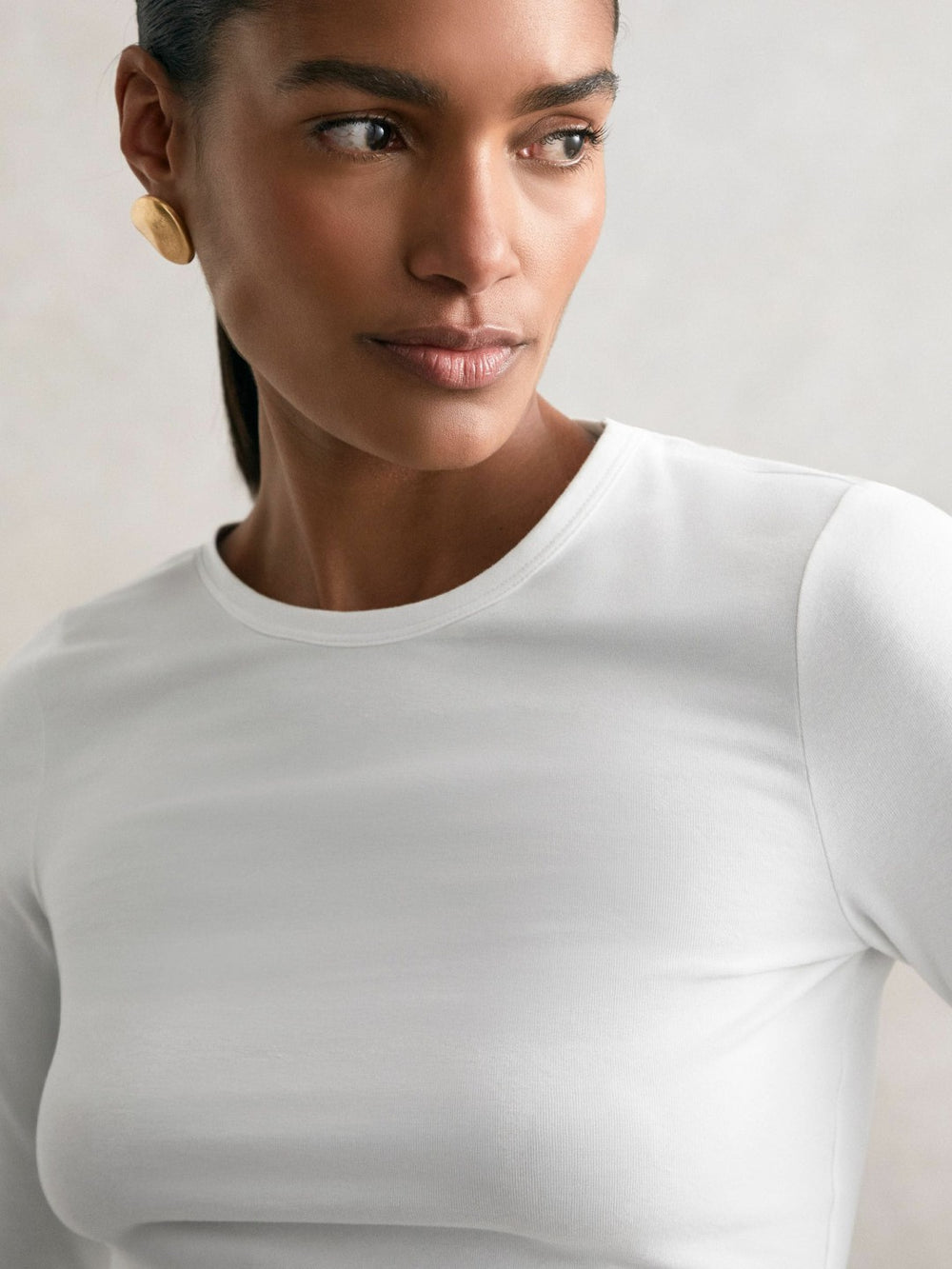 Cotton Crew-Neck Long-Sleeve T-Shirt With Stretch White | Womens