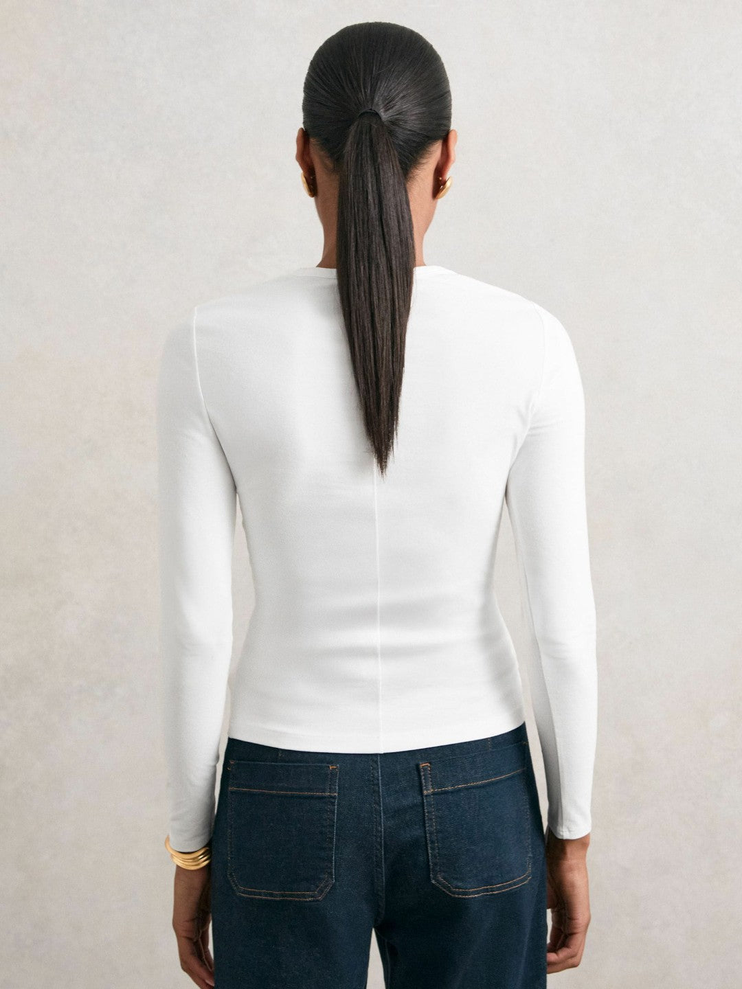 Cotton Crew-Neck Long-Sleeve T-Shirt With Stretch White | Womens