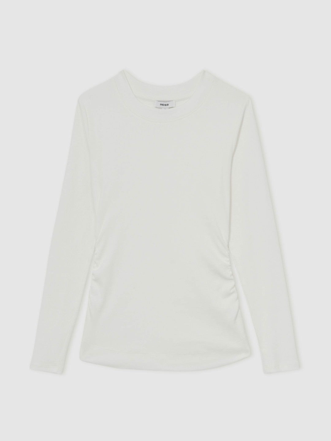 Cotton Long-Sleeve Ruched T-Shirt with Stretch White | Womens