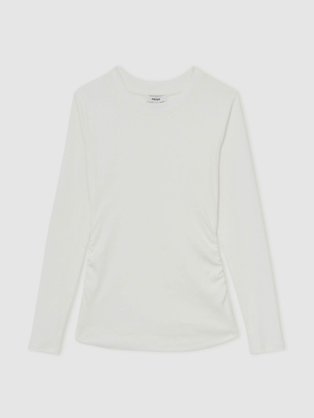 Cotton Long-Sleeve Ruched T-Shirt with Stretch White | Womens