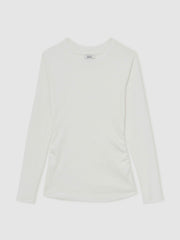 Cotton Long-Sleeve Ruched T-Shirt with Stretch White | Womens