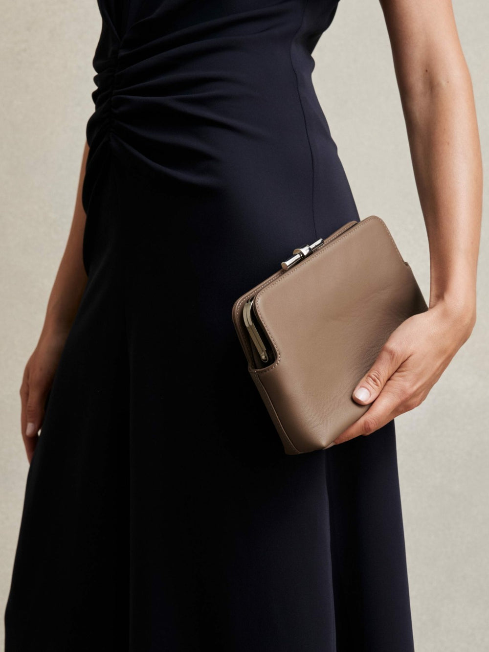 Leather Frame Clutch Bag Neutral | Womens