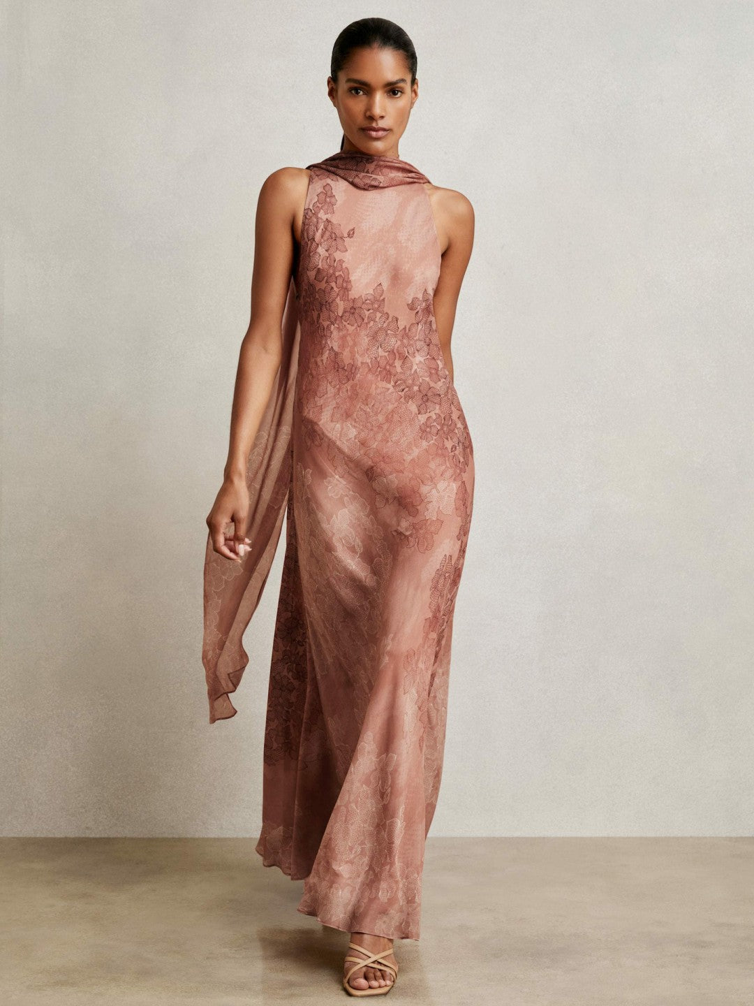 Petite Chiffon Floral Cape Maxi Dress Pale Pink | Womens