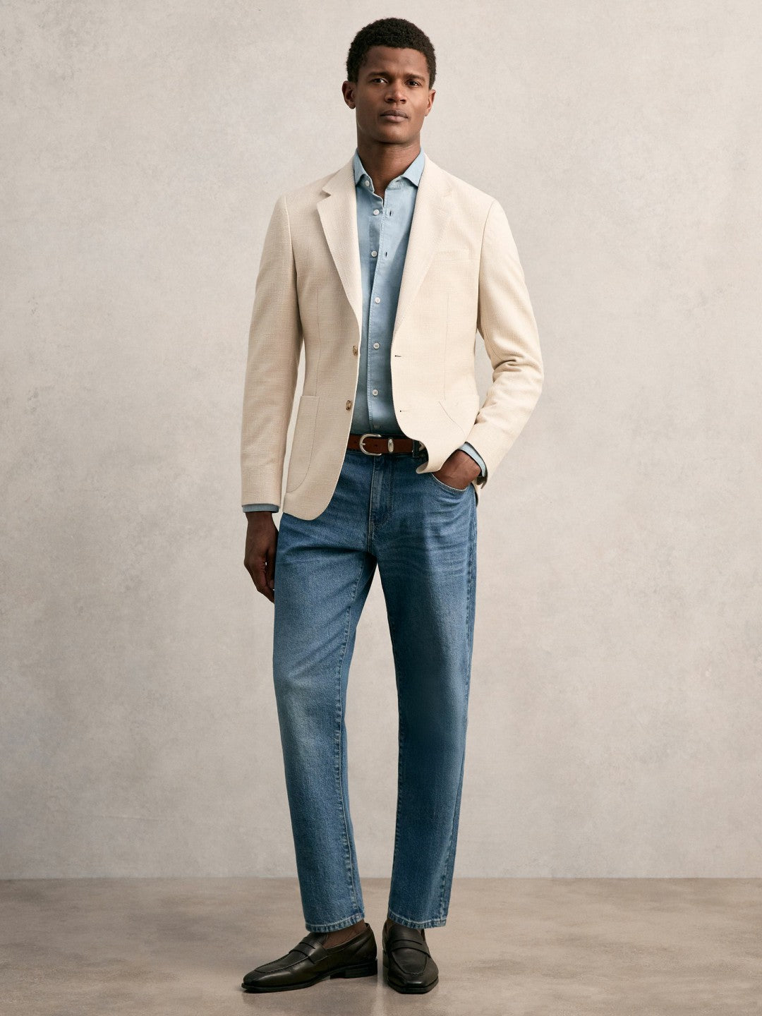 Slim Fit Single Breasted Textured Blazer with Cotton Stone | Mens