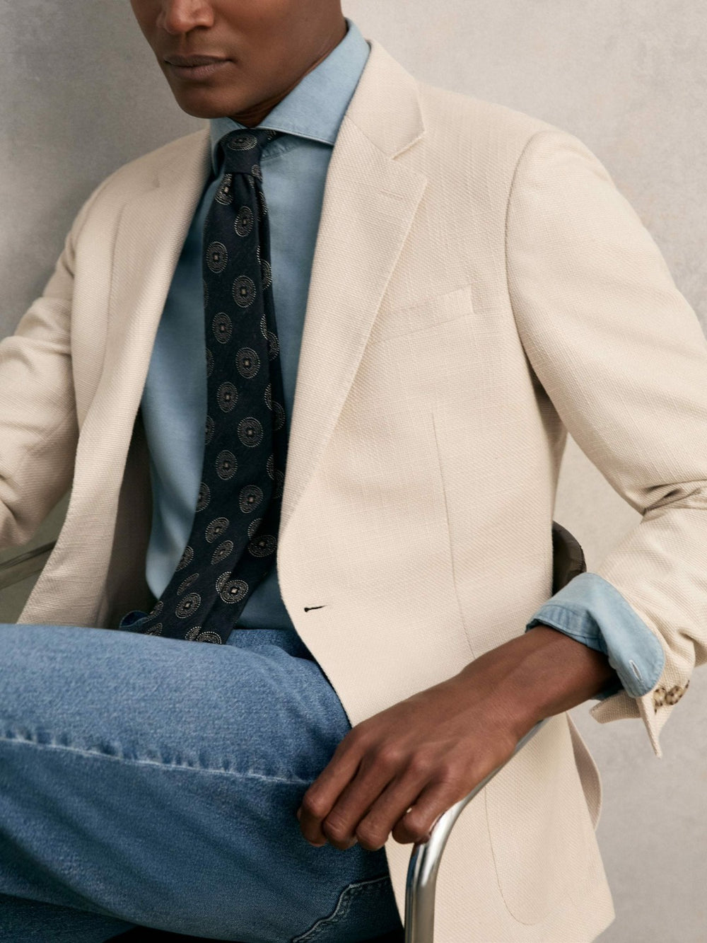 Slim Fit Single Breasted Textured Blazer with Cotton Stone | Mens