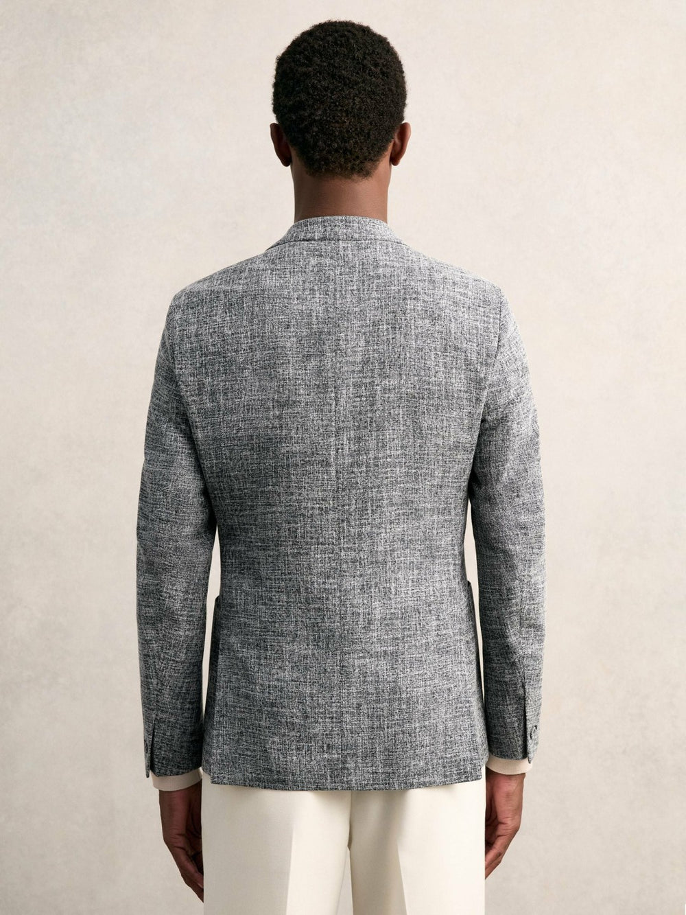 Single-Breasted Textured Mélange Blazer Slim-Fit Navy Melange | Mens
