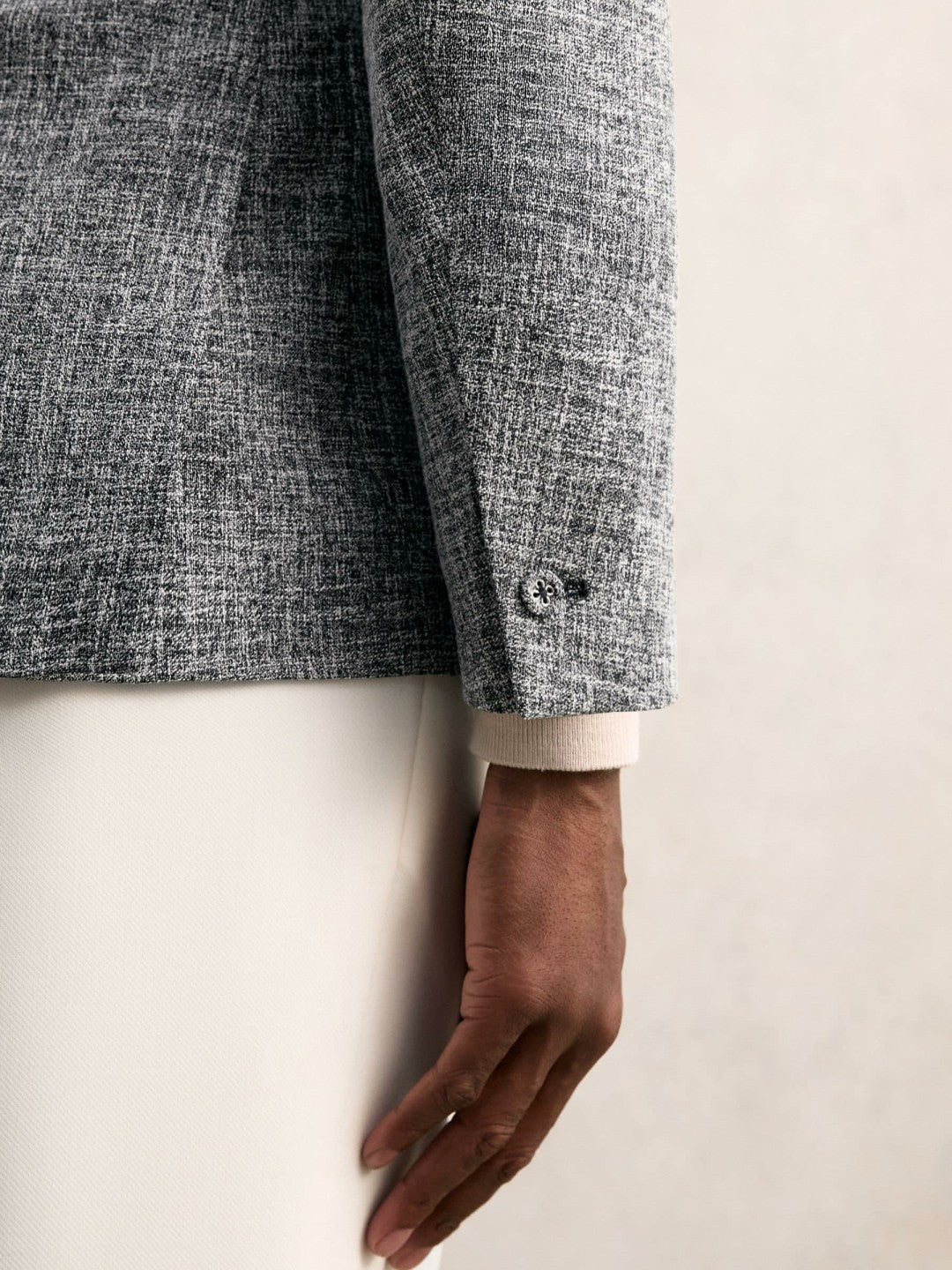 Single-Breasted Textured Mélange Blazer Slim-Fit Navy Melange | Mens