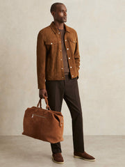 Suede Press Stud Trucker Jacket Tobacco Brown | Mens
